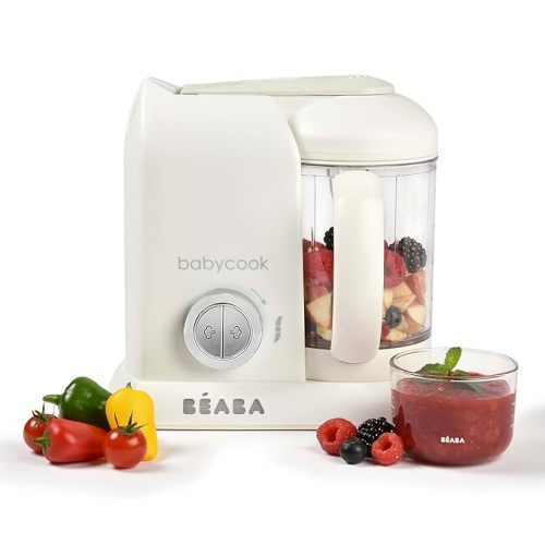 BEABA Babycook Solo 4 in 1 Baby Food Maker, Baby Food Processor, Steam Cook + Blend, Lrg Capacity 4.5 Cups Makes 27 Servings in 20 Mins, Cook Healthy Baby Food at Home, Dishwasher Safe, White