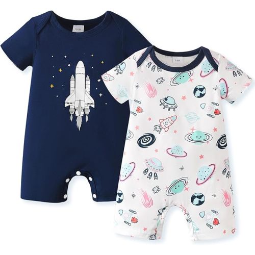 NZRVAWS Newborn Baby Boy Clothes Infant Romper 2-Pack outfit Cute Pattern Essential Short Sleeve Summer Spring Clothing 0-24M
