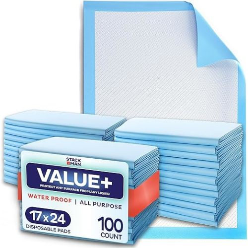 Chucks Pads Disposable [100-Pack] Underpads 17"x 24" Incontinence Chux Pads Absorbent Fluff Protective Bed Pads, Pee Pads for Babies, Kids, Adults & Elderly | Puppy Pads Large for Training Leak Proof - 17" X 24" (100-Count)