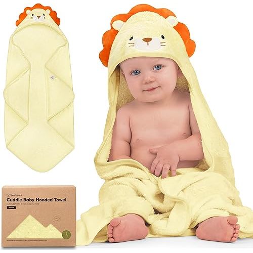 KeaBabies Hooded Baby Towel for Newborn - Viscose Derived from Bamboo Large Baby Bath Towels with Hood for Boys, Girls, Toddler, Extra Absorbent & Soft Newborn Bath Essentials (Lion)