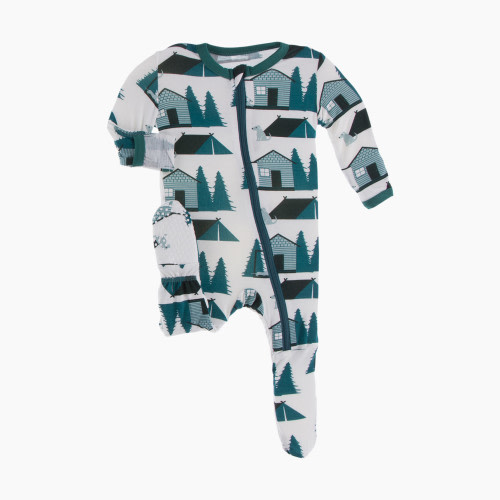 KicKee Pants Fish & Wildlife Collection Footie With Zipper - Natural Cabins And Tents, 3-6 Months