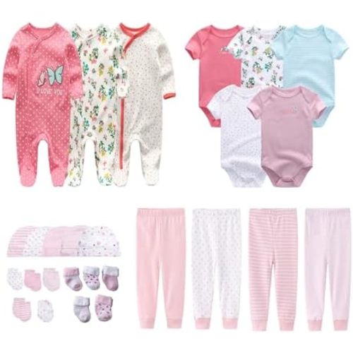 Newborn Layette Gift Set 27-Piece Baby Girl Clothes Bodysuits, Pants Essentials and Accessories 0-12Months