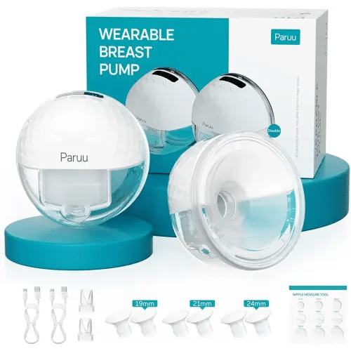 Paruu P10 Hands Free Breast Pump Wearable, 338mmHg Strong Suction, Low Noise, 4 Modes & 9 Levels, Electric Breast Pump Portable, Smart Display, 19/21/24/28mm Insert/Flange, 2 Pack (White)
