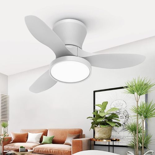 TALOYA BreezeGlow 32-in Integrated LED Flush Mount Matt White with Matte Blades Ceiling Fan With Light and Remote ( 3 -Blade )