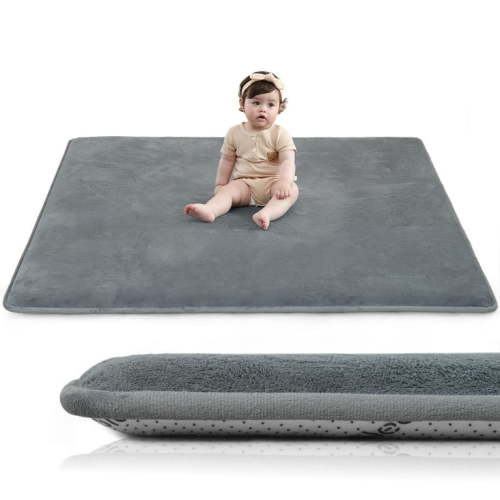 PapaMama Baby Play Mat, 1.3"Thick Memory Foam Area Rug, Soft Coral Velvet Baby Crawling Mat with Non-Slip Backing, tummy time mat, tatami Padded Carpet, Baby Nursery Rug for Toddlers 50inx50in