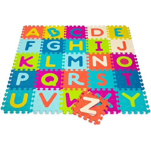 B. toys- B. play- Developmental Learning Alphabet Floor Mat – 26 Interlocking & Removable Foam Tiles – Thick ABC Tiles for Newborns, Toddlers, Kids – Storage Pouch – Beautifloor- 0 Months +