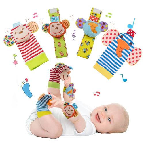 Baby Wrist Rattle Foot Finder Socks Set for Babies 0-3-6-12 Months, Infant Toys for Newborn Boys and Girls 0-6-9-12 Months, Sensory Learning Toy for Shower Gifts