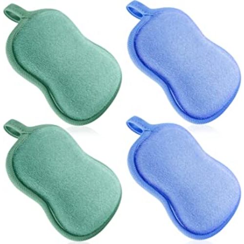 Tatuo 4 Pieces Baby Bath Sponge Cotton Baby Sponge Toddler Soft and Absorbent Loofah for Kids Babies Men Women(Green, Blue)