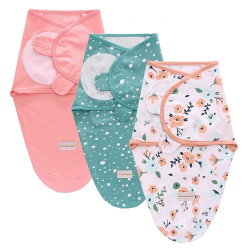 3-Pack Baby Swaddle Sleep Sacks - Newborn Swaddle Sack 0-6 Months - Baby Swaddle Blanket Wrap Adjustable Breathable Soft Cotton (Pink-flowers, Small)