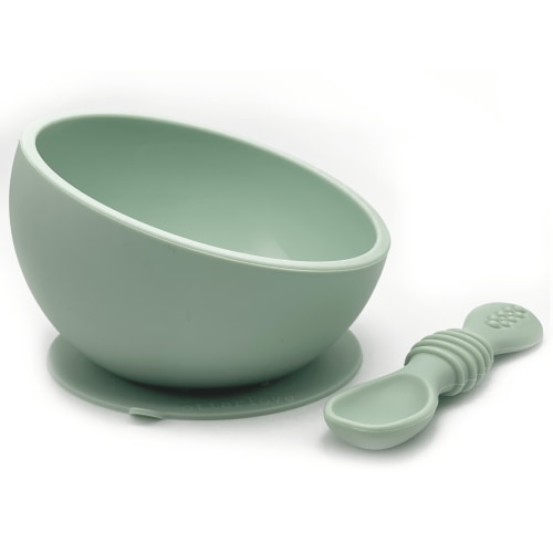 Silicone Baby Bowl & Spoon Set – Sage - otterlove by Platinum Pure | Premium Platinum Silicone Products for Babies & Toddlers