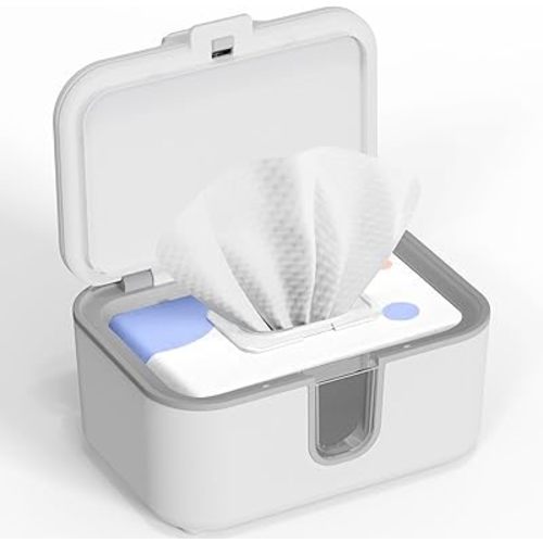 Baby Wipes Warmer, Larger Capacity Wipe Dispenser, Even Heating Diaper Wipe Warmer with Night Light, On/Off Switch, White