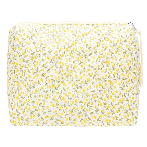 PAZIMIIK Quilted Makeup Bag Large Travel Zipper Soft Cosmetic Pouch for Women Girls Make Up,Floral Yellow