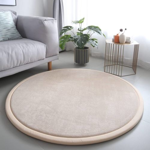 Loartee Thick Kids Round Rug - Coral Velvet Area Rugs, Memory Foam Circular Carpet for Nursery Playroom Home Decor Dormitory, Diameter 39 inch, Brown