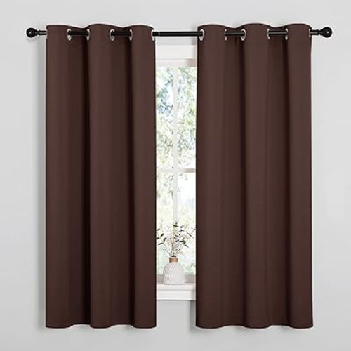 NICETOWN Nursery Essential Thermal Insulated Solid Grommet Top Blackout Curtains, Home Decoration Privacy Curtains for Bedroom (Chocolate Brown, 1 Pair, 42 x 63 inches)