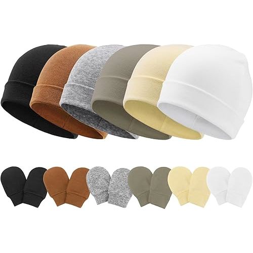 Newborn Baby Hats and Mittens Set Infant Beanie Cap Toddler Gloves Newborn Hospital Hats for Baby Boys Girls Kid 0-6 Months