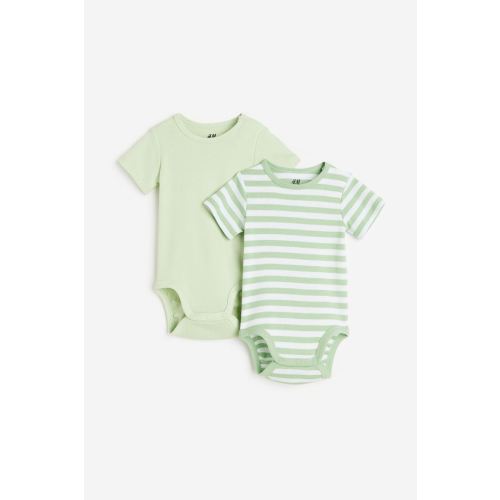2-pack Short-sleeved Bodysuits, Light green/striped