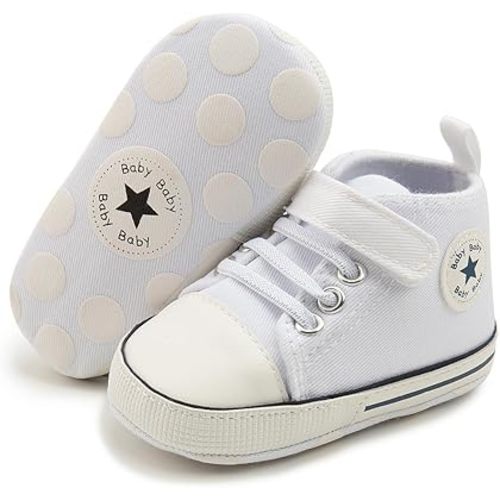 Unisex Baby Girls Boys Canvas High-top Shoes, Newborn Infant Anti-Slip Soft Sole Frist Walking Breathable Sneakers