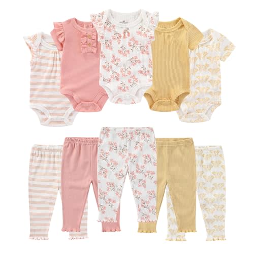 Ruliby Baby Bodysuit and Pant Set Summer Ribbed Mix Match Infant Boy Girl Clothes Outfits