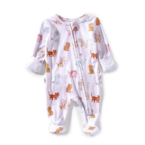 Angel Dear Baby Girls Bamboo Long Sleeve Fancy Pet Print 2-Way Zipper Footie