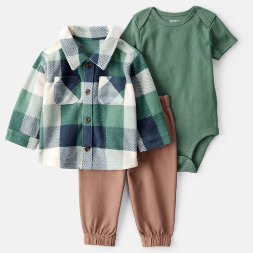 Green/Brown Baby 3-Piece Plaid Little Jacket Set | Carter’s Oshkosh Canada