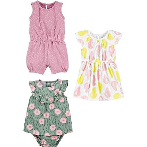 Simple Joys by Carter's Baby Girls' 3-Pack Romper, Sunsuit and Dress