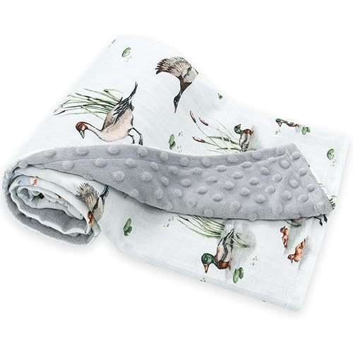 LifeTree Minky Baby Blankets for Newborn, Soft & Lightweight Swaddle Blankets, Muslin Front and Dotted Fleece Backing Receiving Bed Throw Blanket Unisex, 31X40 Inches, Baby Girl & Boy Blanket, Duck