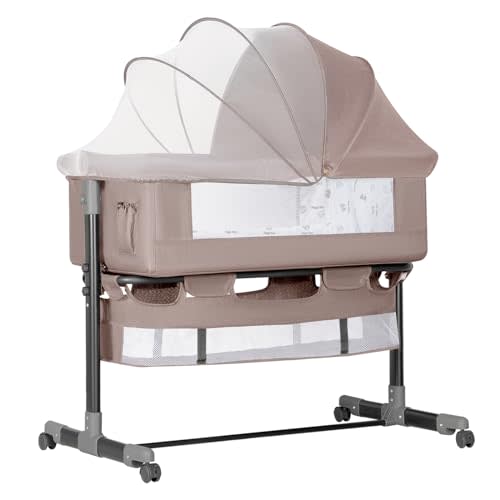 YADAQE Baby Bassinet, Baby Basinet Bedside Sleeper, Easy to Fold Portable Crib Side Bassinet 2023new Style Girl/boy bassinets (Brown)