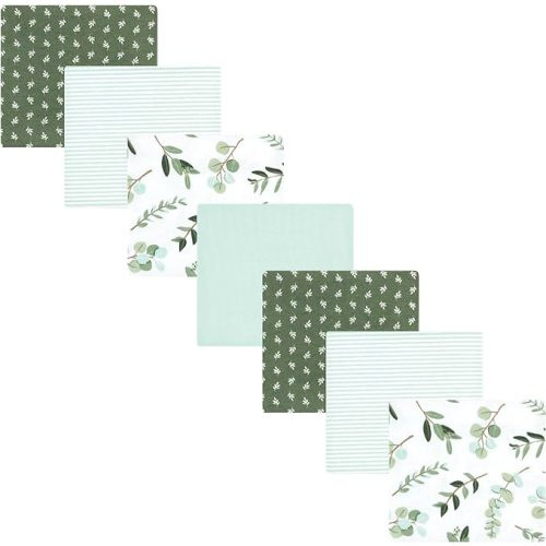 Hudson Baby Unisex Baby Cotton Flannel Receiving Blankets Bundle, Eucalyptus, One Size