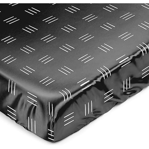 Sweet Jojo Designs Black and White Boho Mudcloth Boy Girl Gender Neutral Unisex Baby Satin Fitted Crib Sheet Infant Newborn Nursery Toddler Bed Room Bohemian Woodland Tribal Southwest Geometric Hatch