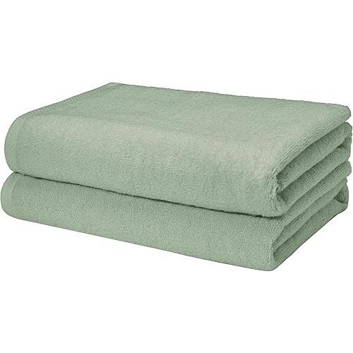 Amazon Basics 100% Cotton Quick-Dry Lightweight Moisture Absorbing Bath Towel, 2-Pack, Seafoam Green, 54" x 30"