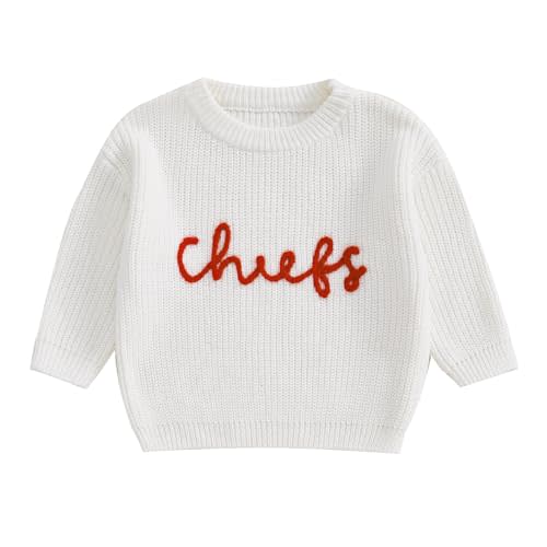 Toddler Kids Fall Winter Outfits Football Birds Embroidered Sweater Oversized Long Sleeve Knitted Sweatshirt