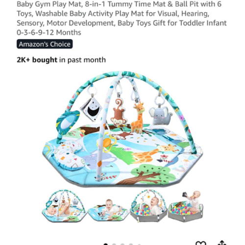 Baby Gym Play Mat, 8-in-1 Tummy Time Mat & Ball Pit with 6 Toys, Washable Baby Activity Play Mat for Visual, Hearing, Sensory, Motor Development, Baby Toys Gift for Toddler Infant 0-3-6-9-12 Months