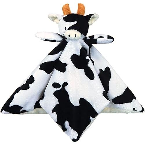 Baby Cow Soft Stuffed Animal Security Blanket, Plush Cow Character Lovey Blanket, Baby Shower/Nursery Gift, Newborn Infant Toddler Snuggle Blankie for Boys Girls, Orange Horns, 13 Inches