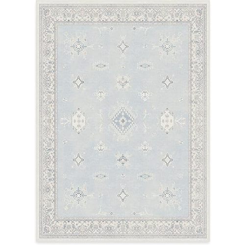 RUGGABLE Verena Washable Rug - 5x7 Rug - Machine Washable Vintage Area Rug for Dining Room, Kitchen, Living Room, and Bedroom - Non-Slip Pad - Stain & Water Resistant (Cushioned Pad) - Soft Blue 5'x7'
