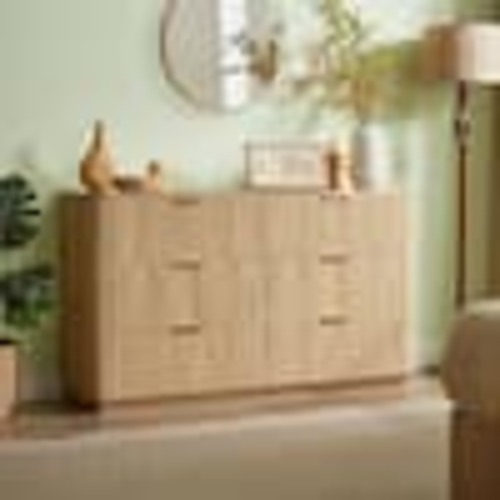 Harper & Bright Designs Oak 6 Drawer 55.12 in. Wide Dresser with Fluted Front Panel for Bedroom, Living Room, Hallway and Entryway GCCPEYS00069