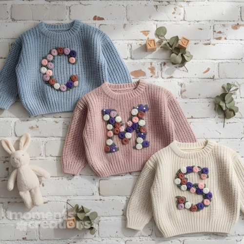 Hand Embroidered Custom Floral Monogram Baby Sweater: Personalized Kids Clothing Keepsake