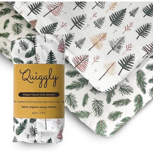 Quiggly Travel Crib Sheets for Guava Lotus, 2 Pack Organic Cotton Jersey Knit, Vibrant Forrest & Tree Patterns - Fits Travel Crib Mattresses for Boys & Girls (Travel Crib, Whispering Woodland)