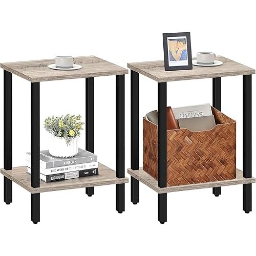 TUTOTAK End Table, Set of 2, Side Table, Nightstand, 2-Tier Storage Shelf, Sofa Table for Small Space, Living Room, Bed Room TB01BG035