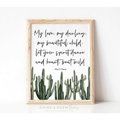 Arvier Cactus Nursery Print Desert Southwest Decor Heart Beat Wild Original Boys Girls Bedroom in Framed Wall Art