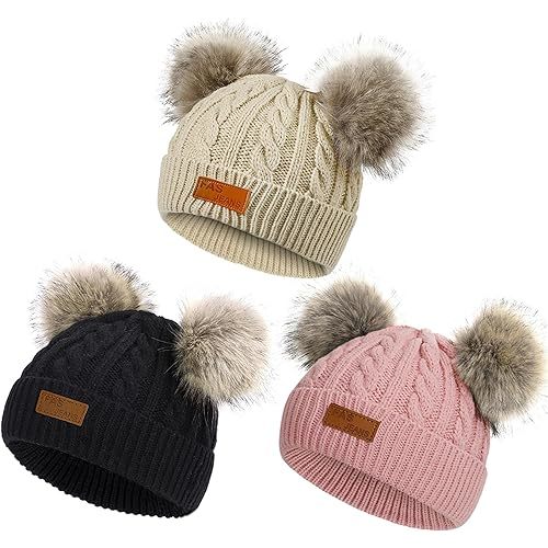 Century Star Baby Girl Hats Winter Cute Baby Beanie for Girls Boys Knit Baby Hats Warm Infant Toddler Beanie Pom Pom Cap