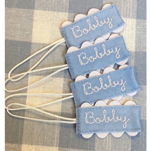 Ric Rac Monogrammed Pacifier Tag Embroidered Name Personalized