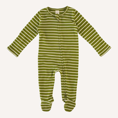 Long Sleeve Zipper Footie | Leaf Stripe