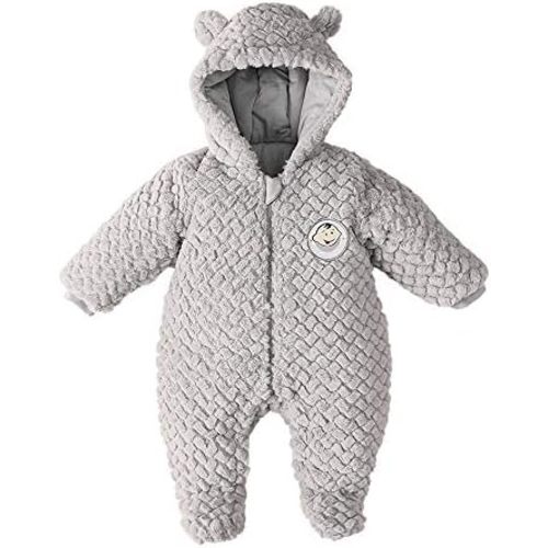 DDY Baby Girl Boy Snowsuit 0-3 Months Down Jacket Hooded Romper Jumpsuit Infant Onesie Winter Outwear Grey