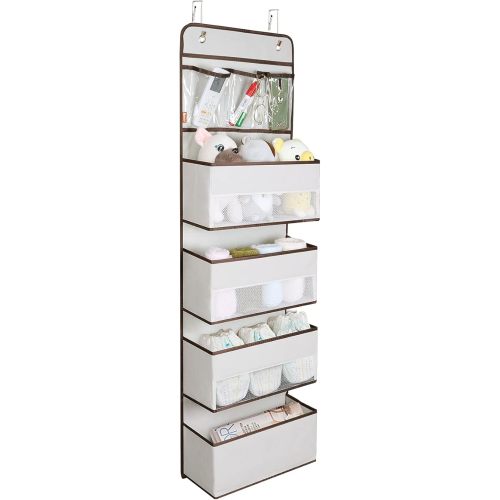 Univivi Door Hanging Organizer Nursery Closet Cabinet Baby Storage with 4 Large Pockets and 3 Small PVC Pockets for Cosmetics, Toys and Sundries (Beige)