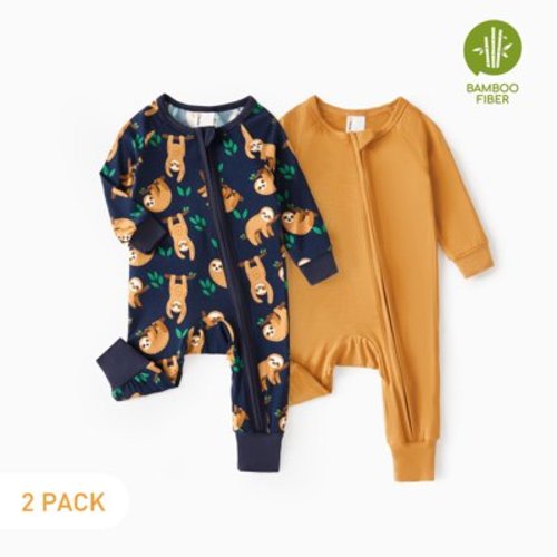 PatPat Bamboo Baby Pajamas Baby Girl Gifts Snug Fit Zipper Long-Sleeved Baby Onesies Sleepwear,2Pack,0-24 Months