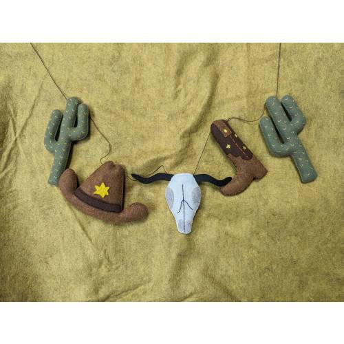 Handmade Felt Cowboy Garland: Texas Longhorn, Cactus, Boots Decor