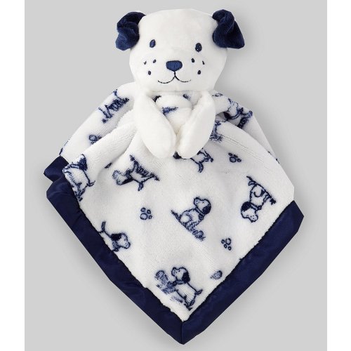 Little Me Baby Boys Puppy Rattle & Puppy Toile Print Flannel/Satin Reversible Blanket Set