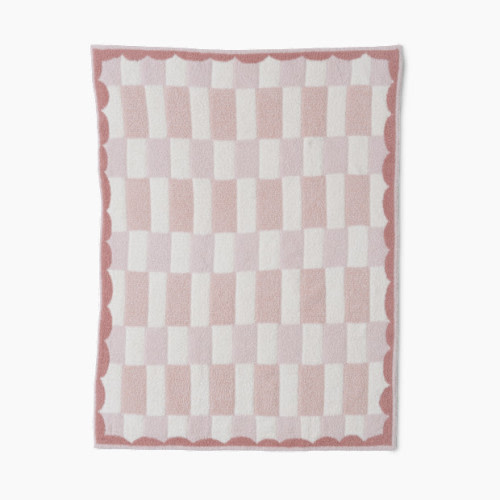 Barefoot Dreams CozyChic Scalloped Checked Stroller Blanket - Ballet Pink