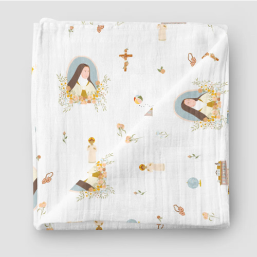 St. Therese of Lisieux Muslin Swaddle Baby Blanket