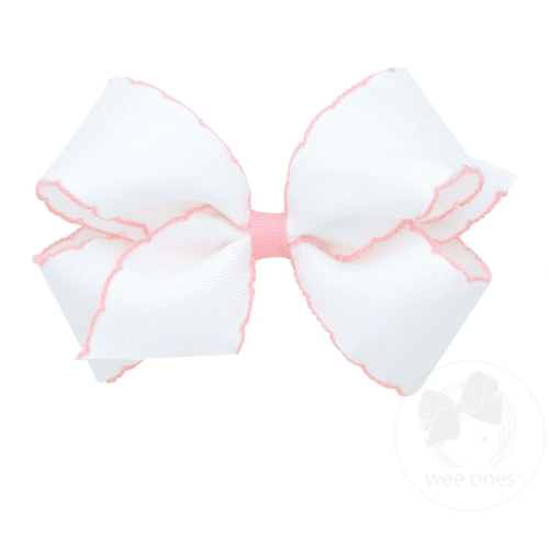 Wee Ones Bows - Medium - Moonstitched White with Light Pink